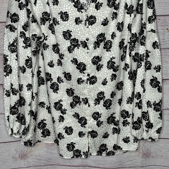 Lane Bryant Satin Floral Rose Full Sleeves Girly Romantic Top Blouse Size 16 New - Picture 4 of 13